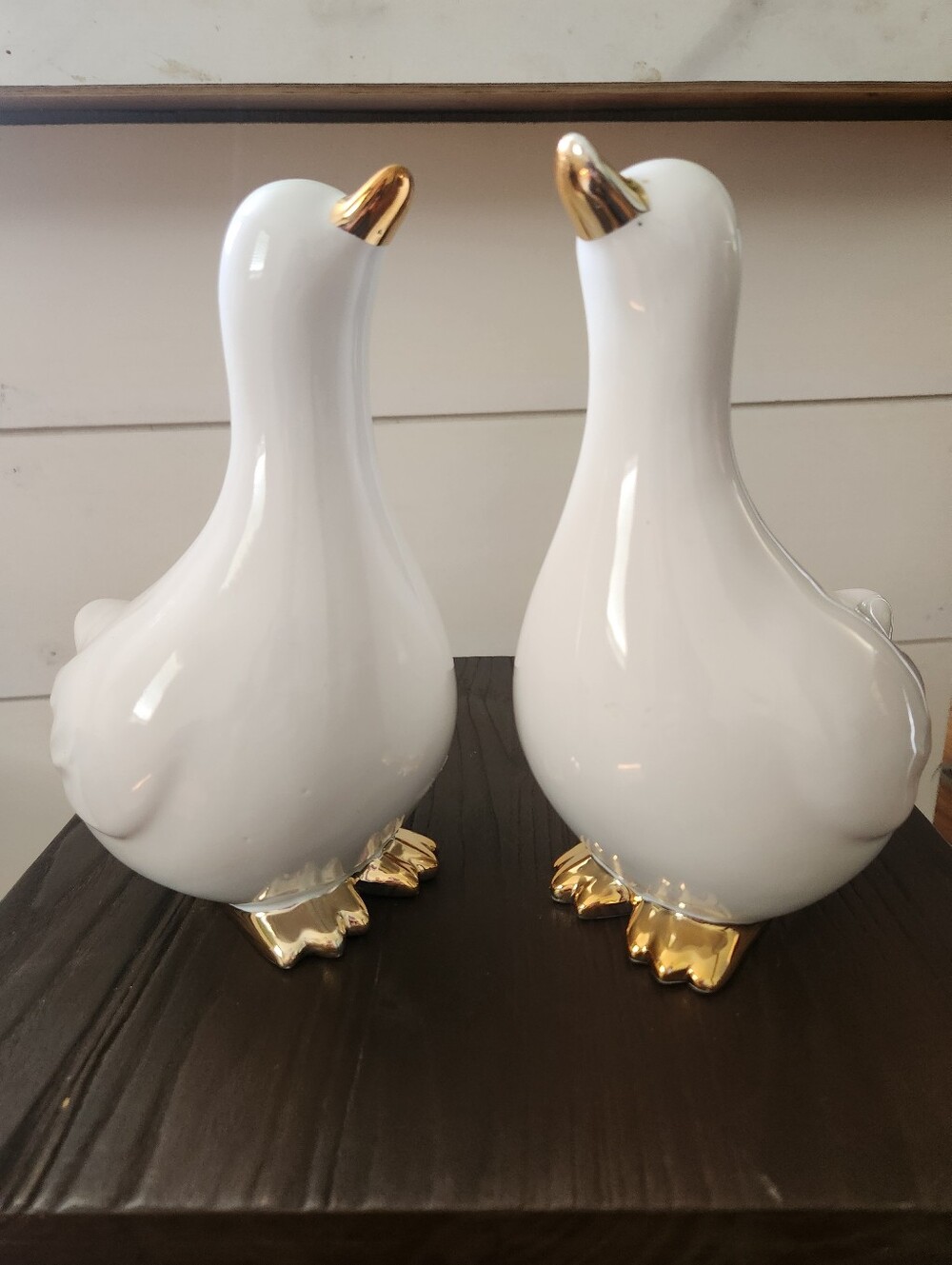 White Ceramic/porcelain Duck Figurines with Gold Accents - 8 Inches Tall. Set